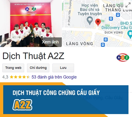 Dịch thuật công chứng A2Z Cầu Giấy, Hà Nội