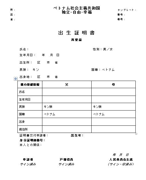 Mẫu bản dịch giấy khai sinh sang tiếng Nhật phổ biến