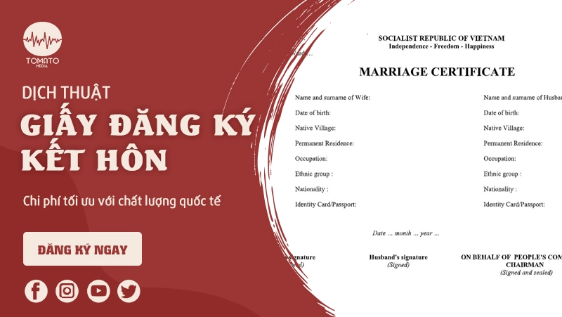 Chi phí dịch thuật công chứng giấy đăng ký kết hôn bao nhiêu?