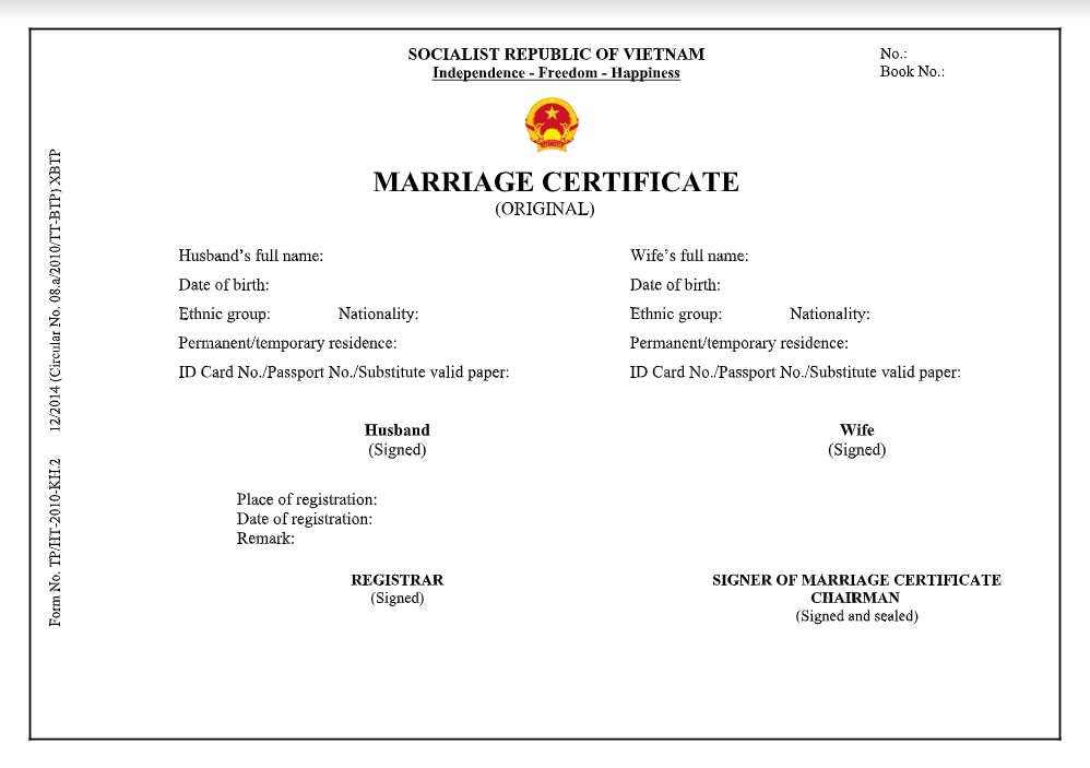 Mẫu dịch giấy chứng nhận kết hôn tiếng Anh