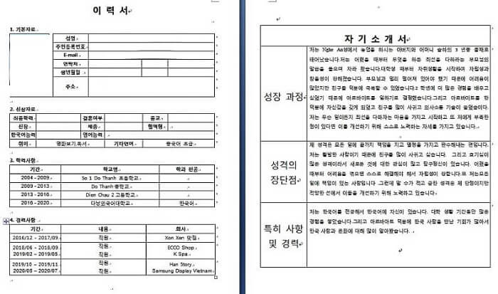 Mẫu dịch thuật sơ yếu lý lịch tiếng Hàn Quốc - 2