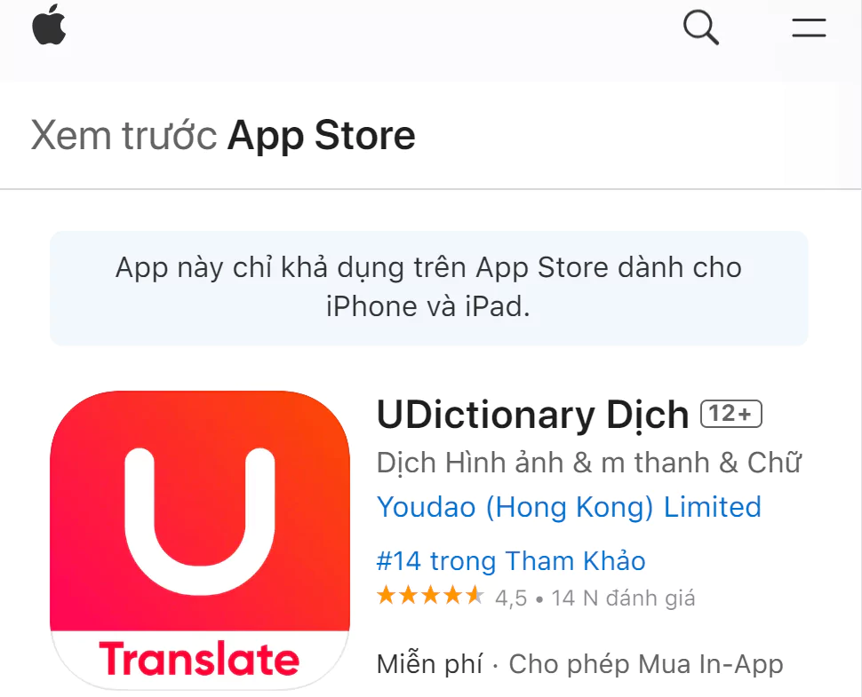 Phần mềm dịch bằng hình ảnh - U Dictionary Dịch