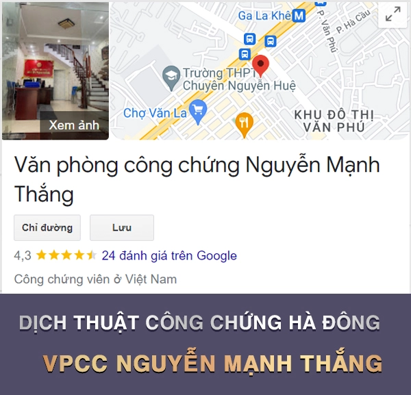 Dịch thuật công chứng Hà Đông - Văn phòng công chứng Nguyễn Mạnh Thắng