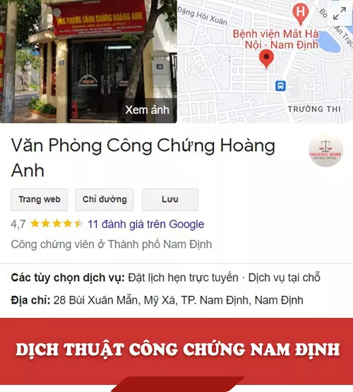 Dịch thuật công chứng Nam Định - Văn phòng công chứng Hoàng Anh