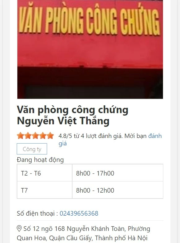 Văn phòng công chứng Cầu Giấy - Nguyễn Việt Thắng