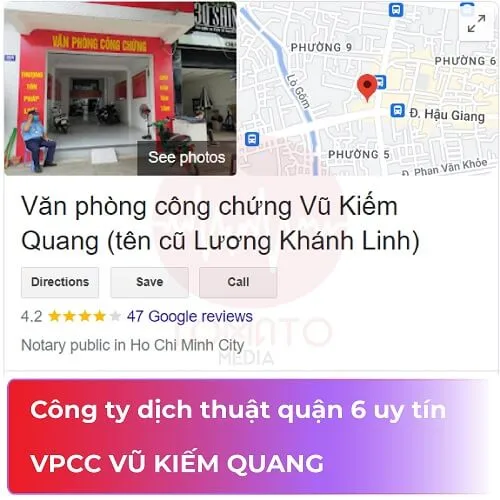 Địa chỉ dịch thuật quận 6 - Văn phòng công chứng Vũ Kiếm Quang