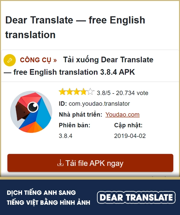 Dịch tiếng Anh sang tiếng Việt bằng hình ảnh - Dear Translate