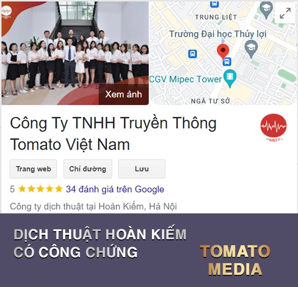 Dịch thuật tại quận Hoàn Kiếm có công chứng - Tomato Translation