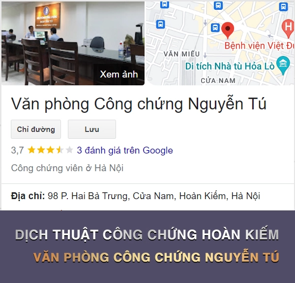 Công chứng dịch thuật quận Hoàn Kiếm - Văn phòng công chứng Nguyễn Tú