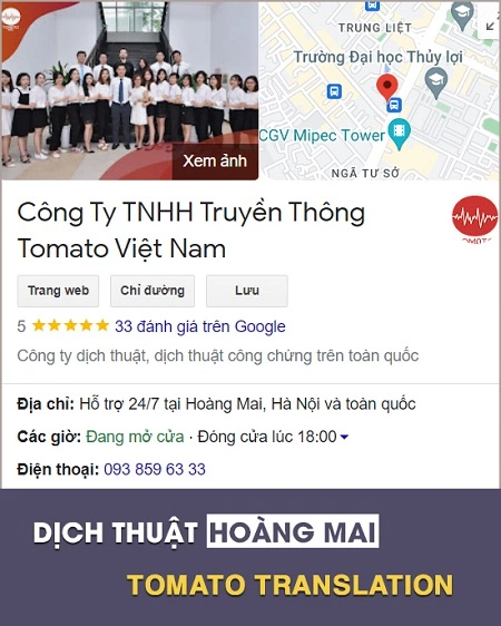 Dịch thuật tại quận Hoàng Mai có công chứng - Tomato Translation
