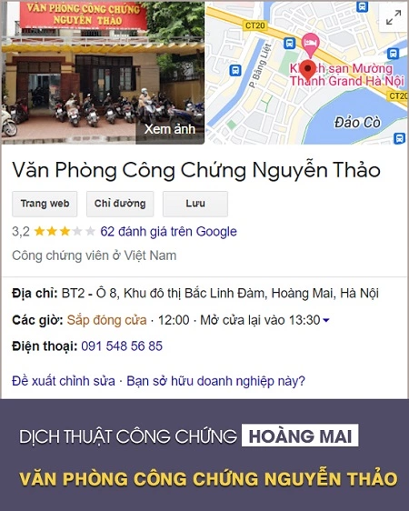 Công chứng dịch thuật Hoàng Mai - Văn phòng công chứng Nguyễn Thảo