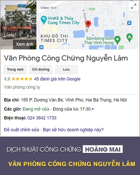 Dịch thuật công chứng quận Hoàng Mai - Văn phòng công chứng Nguyễn Lâm