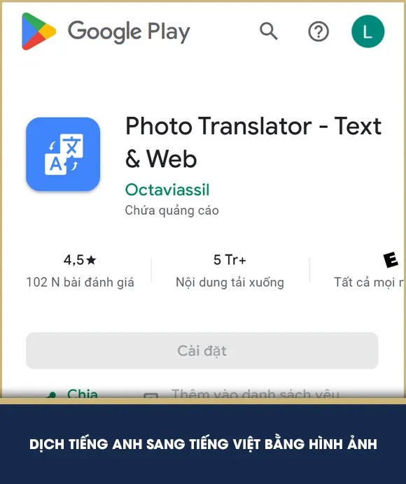 Dịch tiếng Anh sang tiếng Việt bằng hình ảnh - 'Photo Translator - Text & Web'