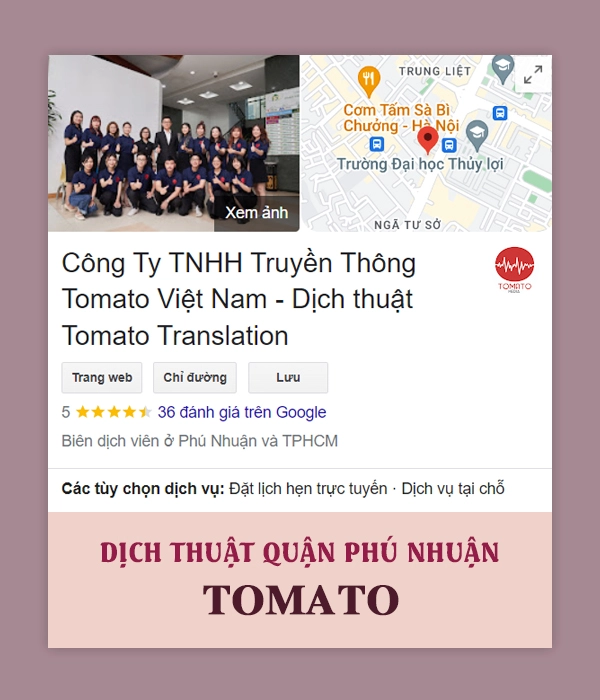 Dịch thuật quận Phú Nhuận có công chứng - Tomato Translation