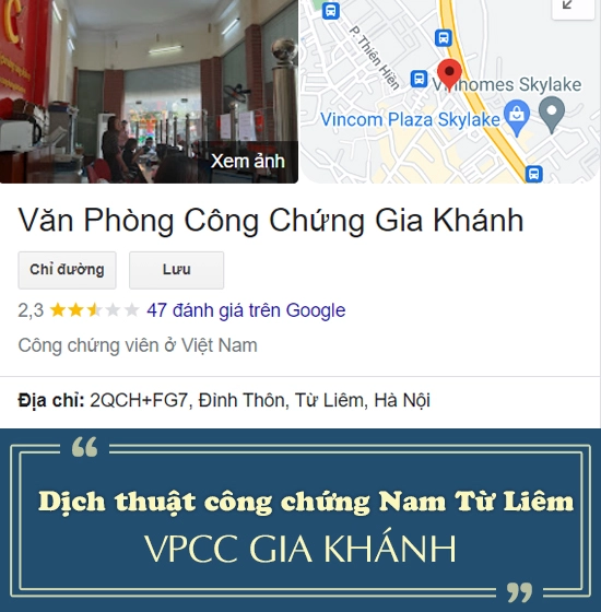 Dịch thuật công chứng quận Nam Từ Liêm - Văn phòng công chứng Gia Khánh