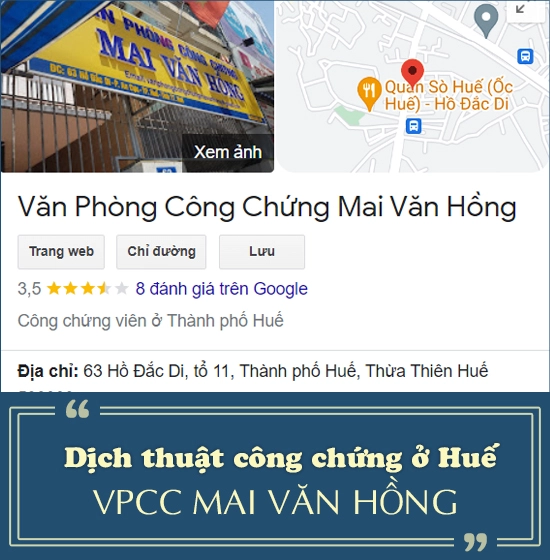 Dịch thuật công chứng Huế - VPCC Mai Văn Hồng