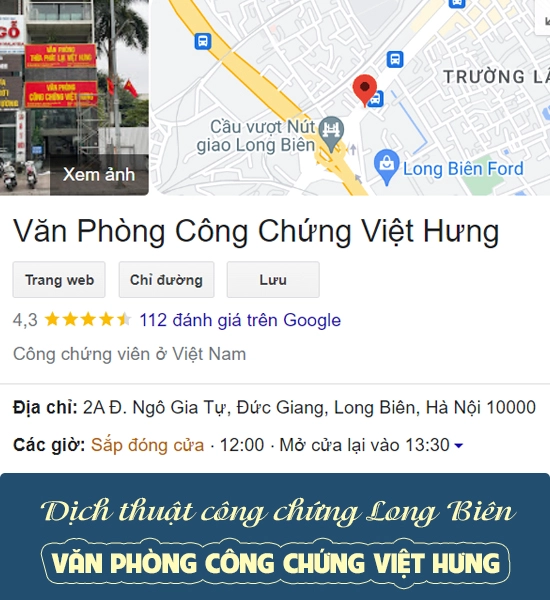 Dịch thuật công chứng tại quận Long Biên - Văn phòng Công chứng Việt Hưng
