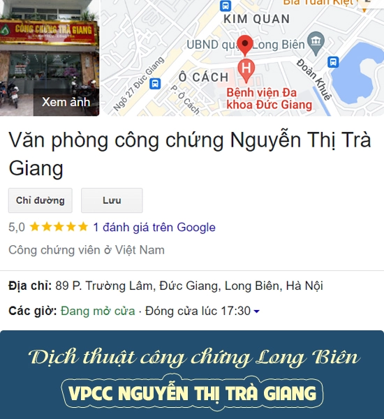 Công chứng dịch thuật Long Biên - Văn phòng công chứng Nguyễn Thị Trà Giang