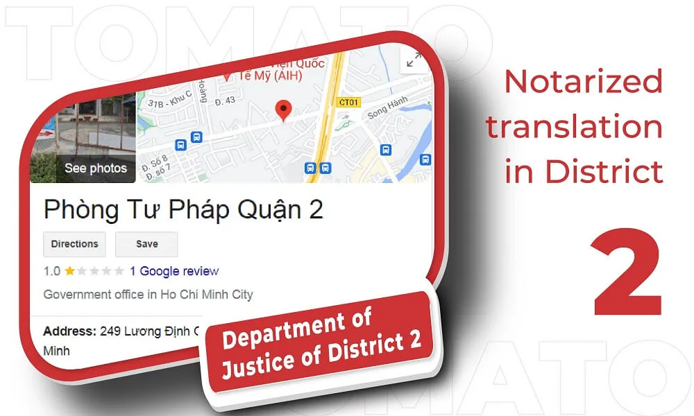 Notarized translation in District 2 - Department of Justice of District 2