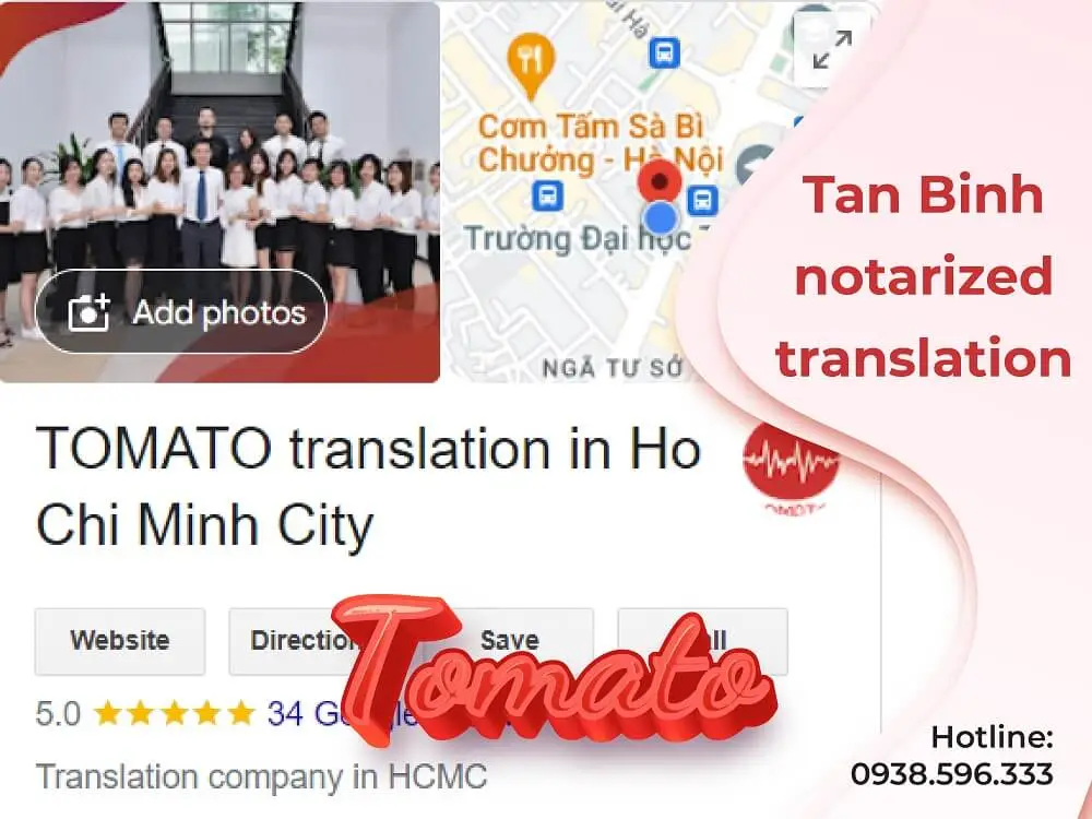 Tan Binh District notarized translation office - Tomato