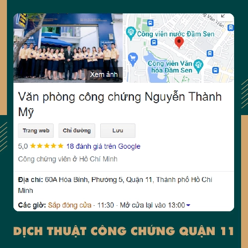 Dịch thuật công chứng Quận 11 - VPCC Nguyễn Thành Mỹ