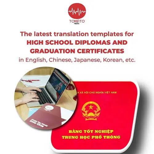 translation templates for high school diplomas and graduation certificates in English, Chinese, Japanese, Korean, etc.